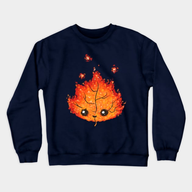 Fiery Autumn Leaf - Cute Autumn Leaf - Kawaii Autumn Leaf Crewneck Sweatshirt by perdita00